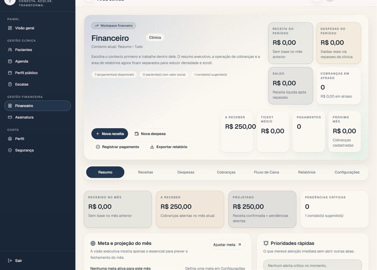 Workspace financeiro do Psilien em modo claro.